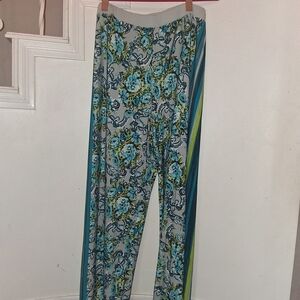 George Simonton Floral Wide Leg Pants - Blue and Green